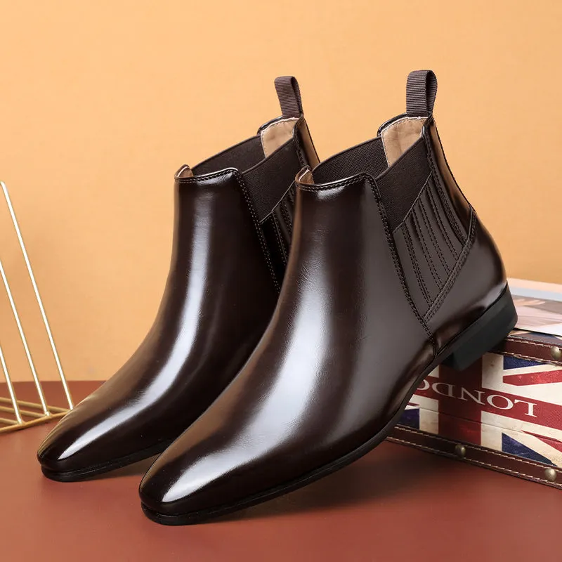 Luxe Serpent Leather Round Toe Chelsea Boots