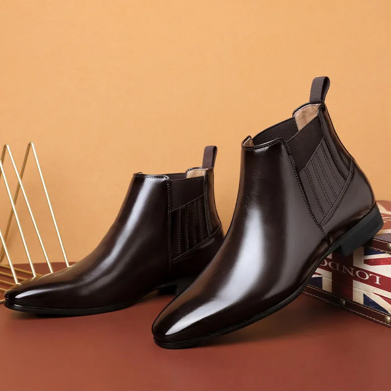 Luxe Serpent Leather Round Toe Chelsea Boots