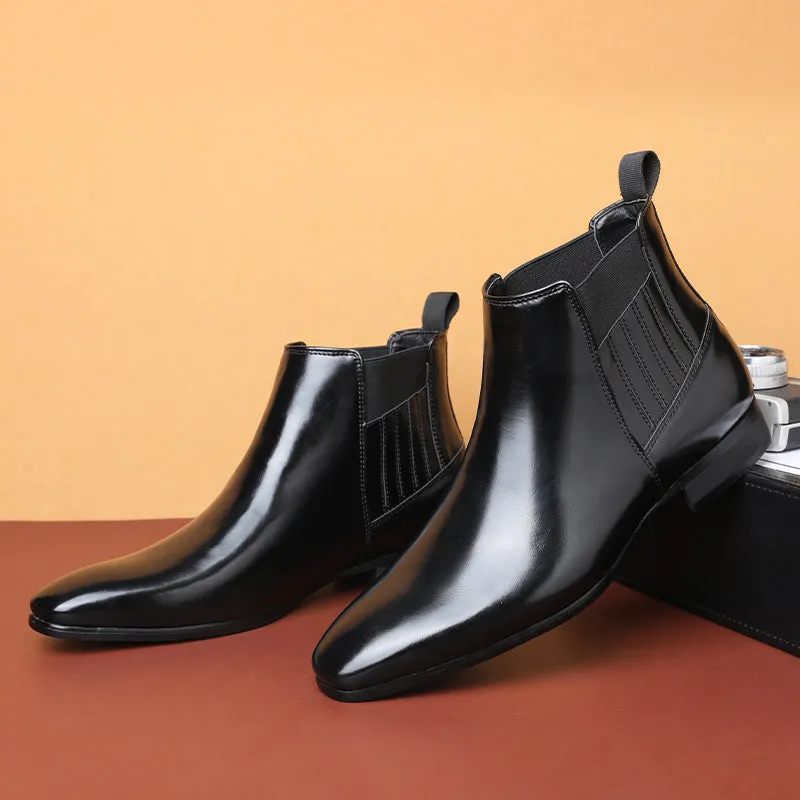 Luxe Serpent Leather Round Toe Chelsea Boots