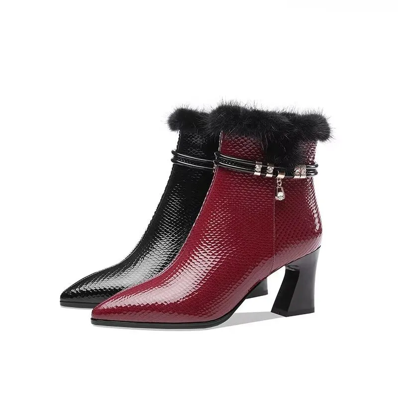 LuxeLeather Exotic-Embossed Modish Heeled Boots