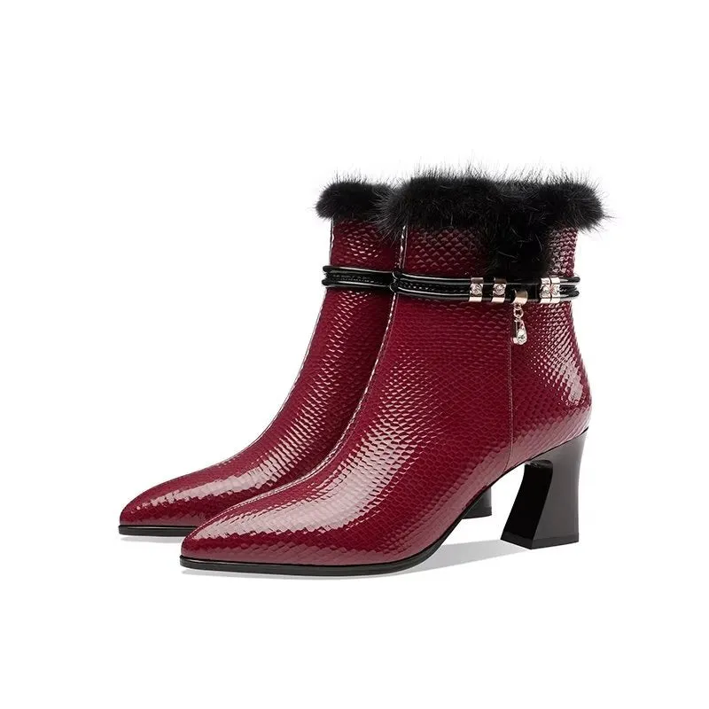 LuxeLeather Exotic-Embossed Modish Heeled Boots