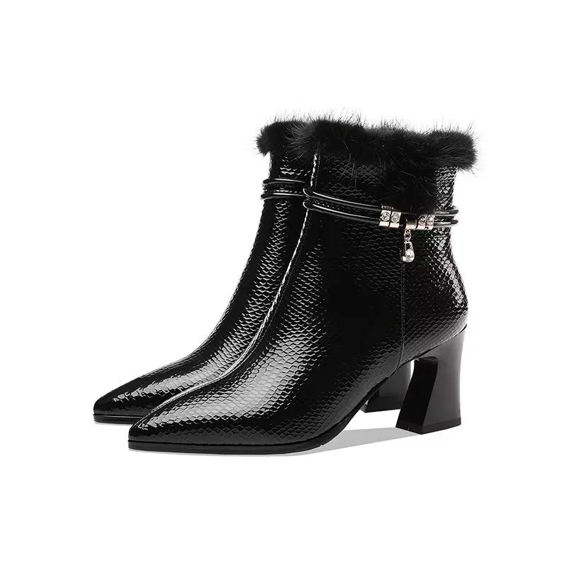 LuxeLeather Exotic-Embossed Modish Heeled Boots