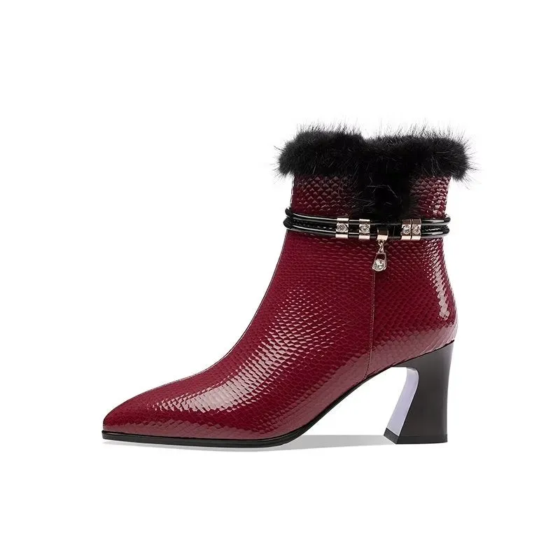 LuxeLeather Exotic-Embossed Modish Heeled Boots