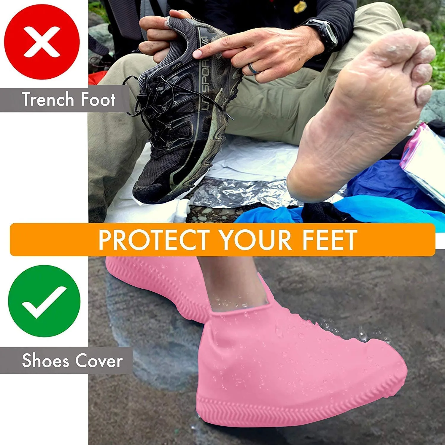 Non-Slip Silicone Rain Boot Shoe Cover Waterproof Reusable Foldable Overshoes for Men Women Outdoor Sport With Excellent Elasticity