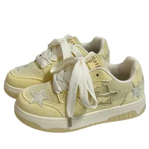 Pastel Yellow Star Aesthetic Sneakers