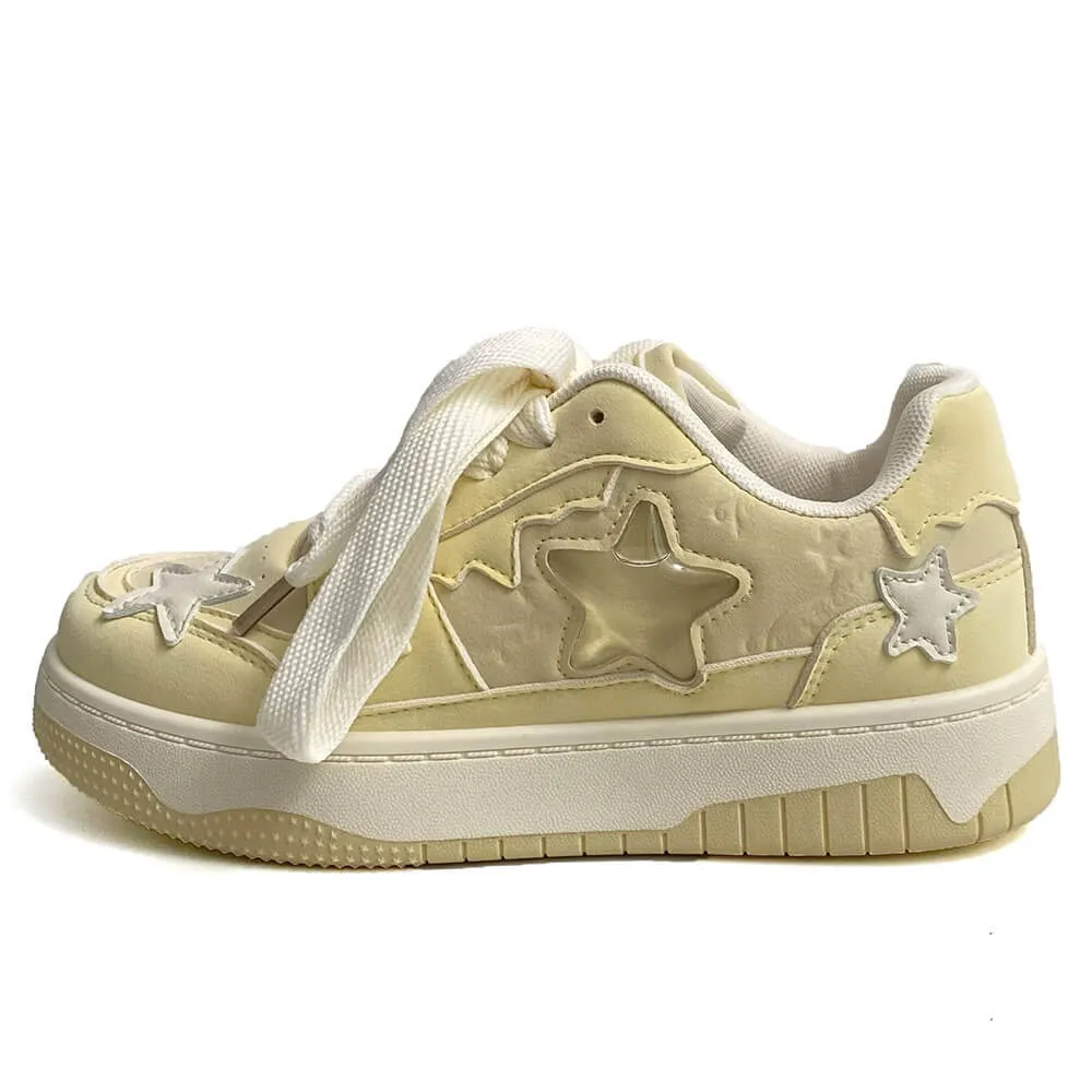 Pastel Yellow Star Aesthetic Sneakers