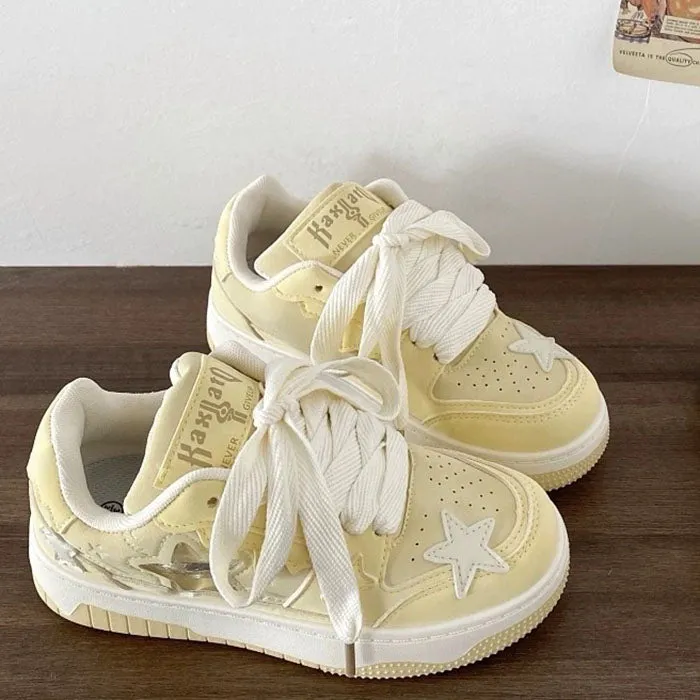 Pastel Yellow Star Aesthetic Sneakers