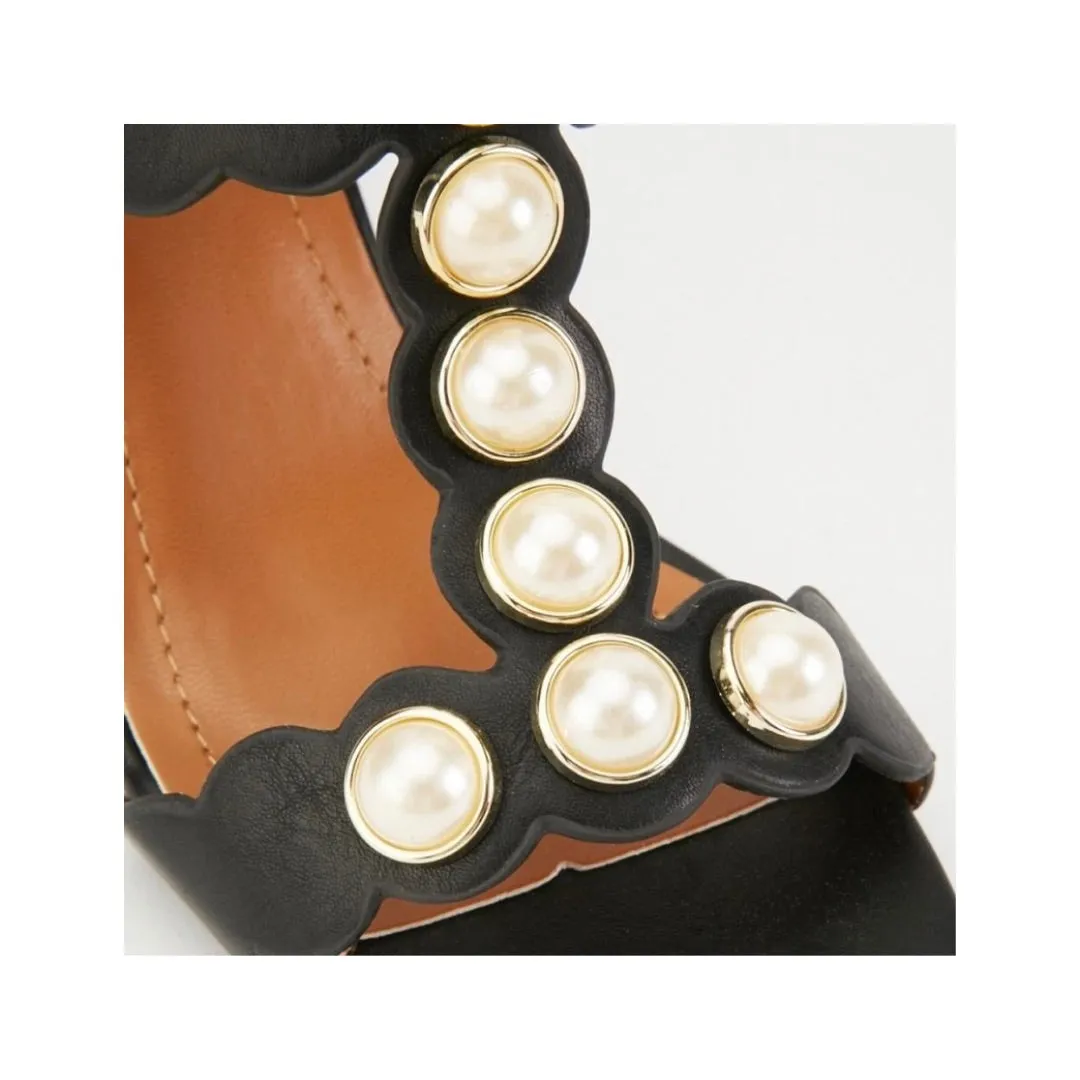 Pearl Embellished Sandals Black