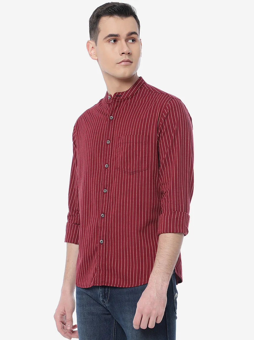 Red Striped Slim Fit Semi Casual Shirt | Greenfibre