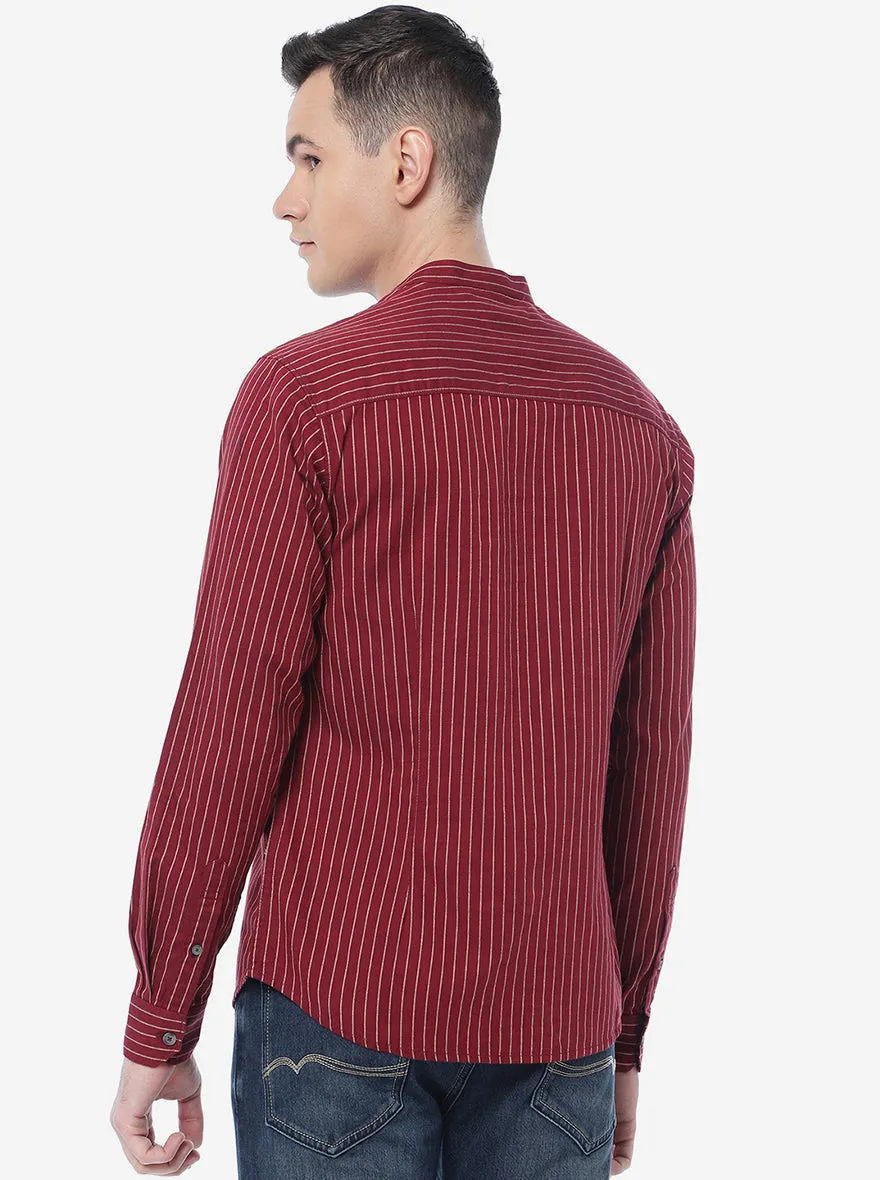 Red Striped Slim Fit Semi Casual Shirt | Greenfibre