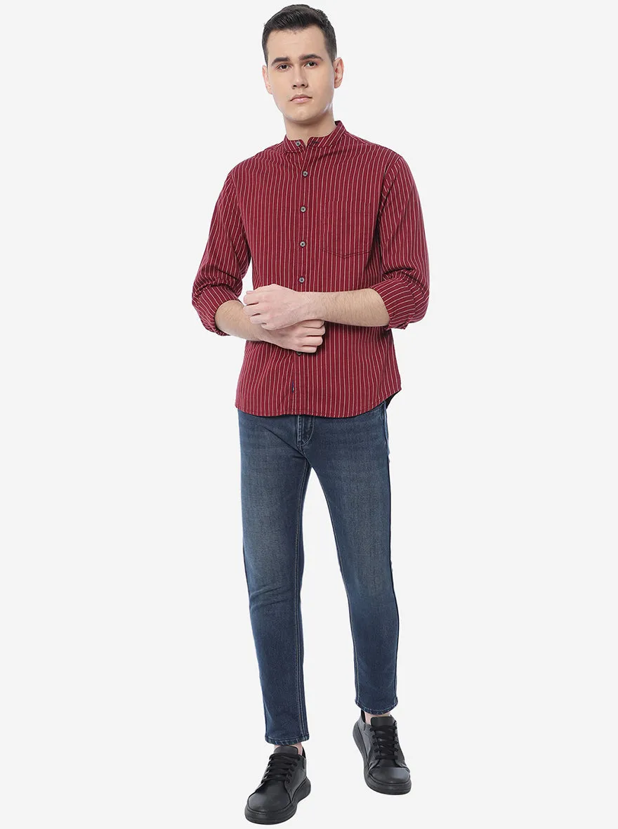 Red Striped Slim Fit Semi Casual Shirt | Greenfibre