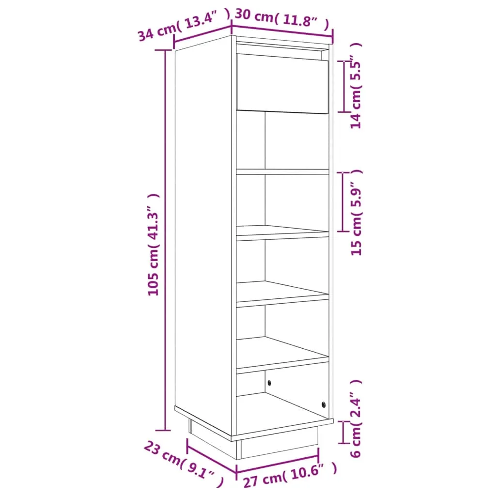 Shoe Cabinet White 30x34x105 cm Solid Wood Pine