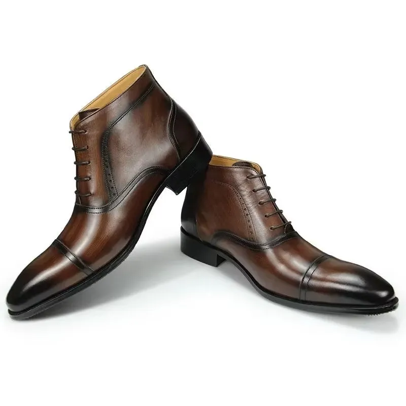 SnakeLux Genuine Leather Ankle Business Dress Boots