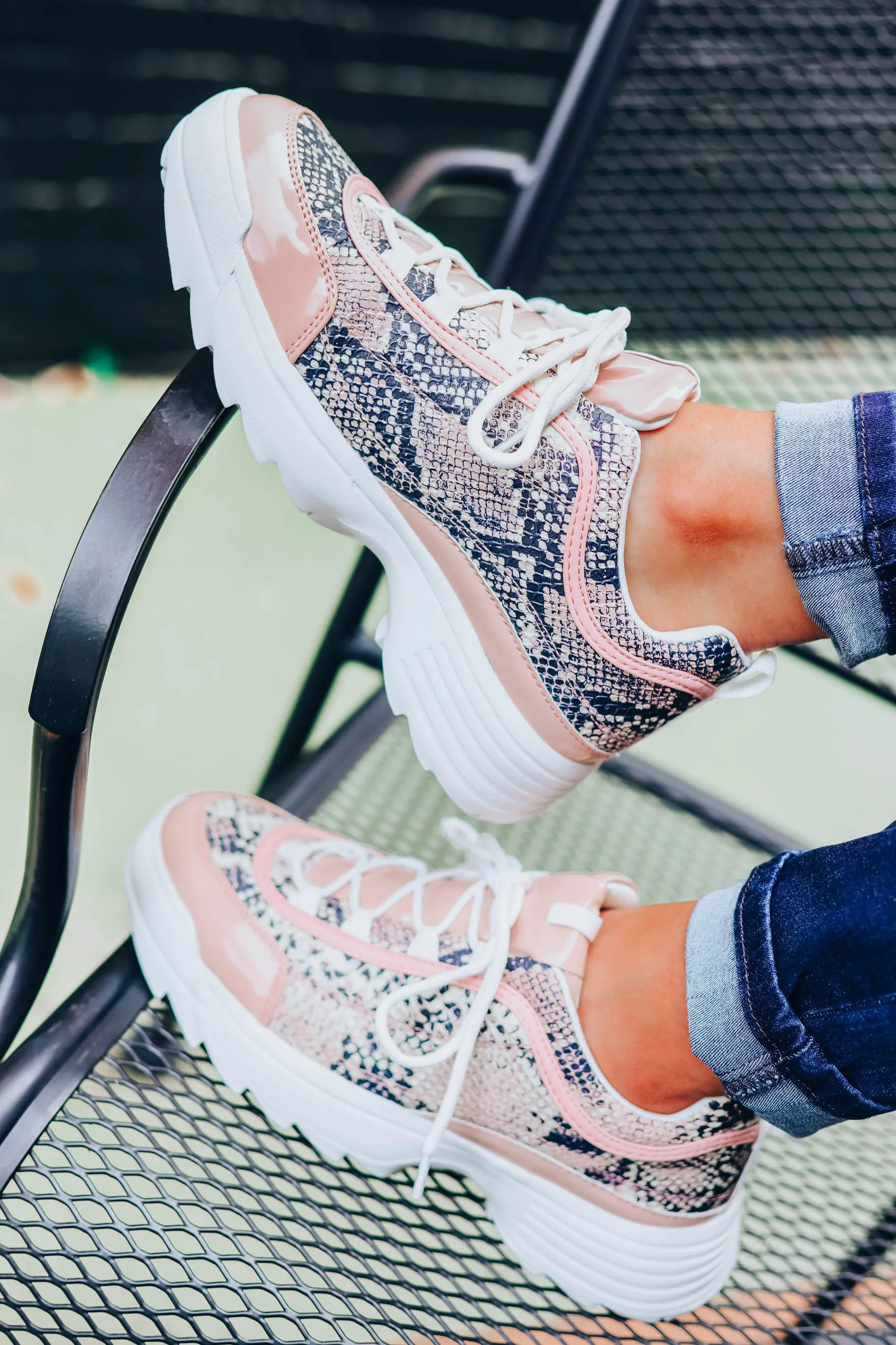 Sneaky Snakeskin Sneakers - Blush