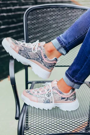 Sneaky Snakeskin Sneakers - Blush