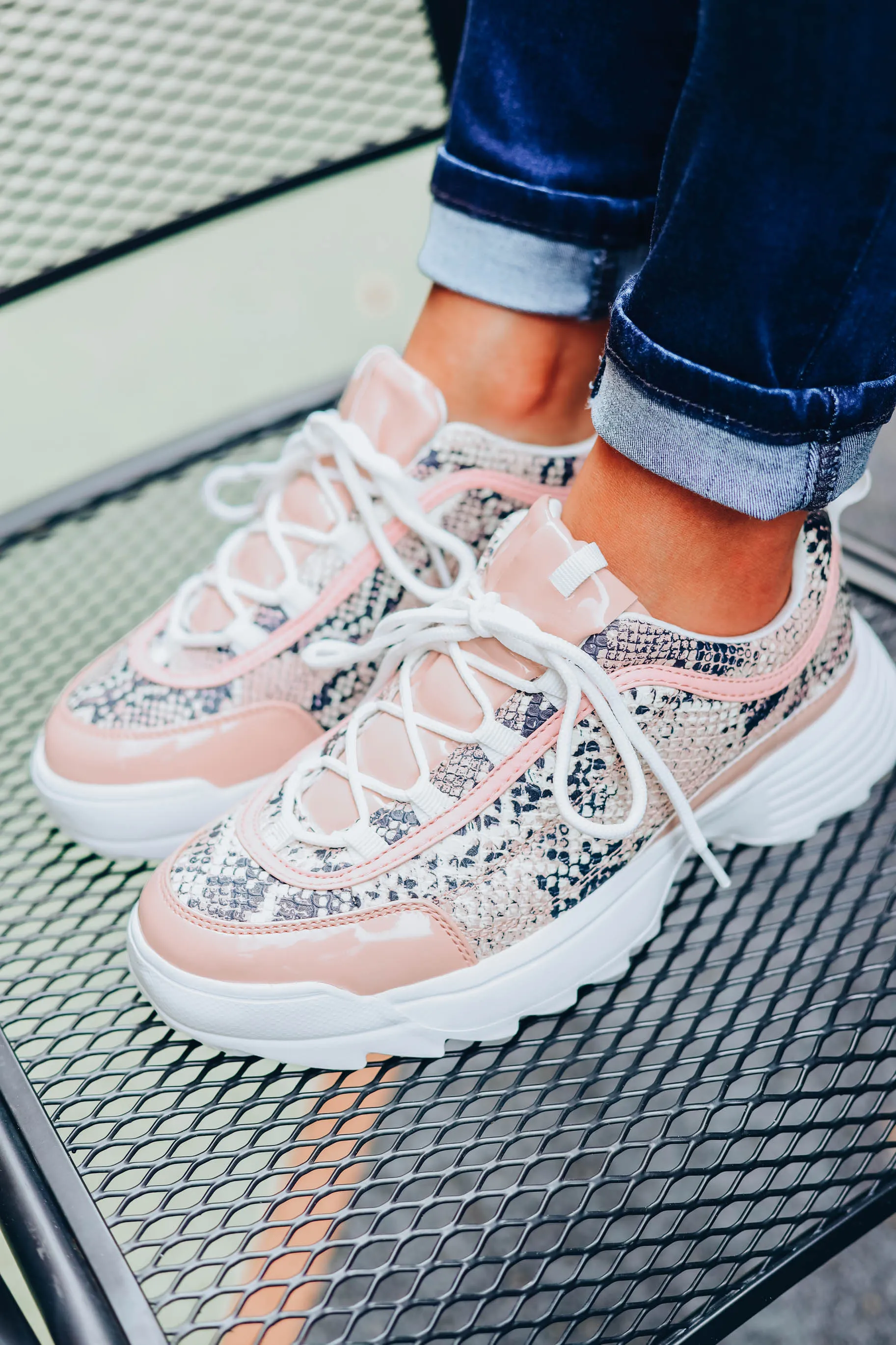 Sneaky Snakeskin Sneakers - Blush