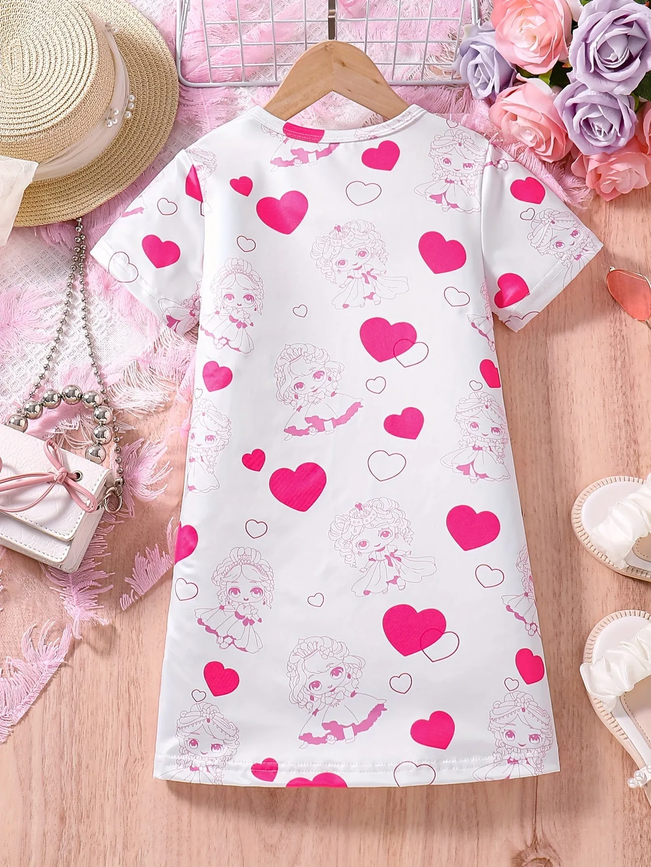 Summer-Ready Princess & Heart Graphic Dress for Girls | Casual Style, Comfort Fit & Easy Care