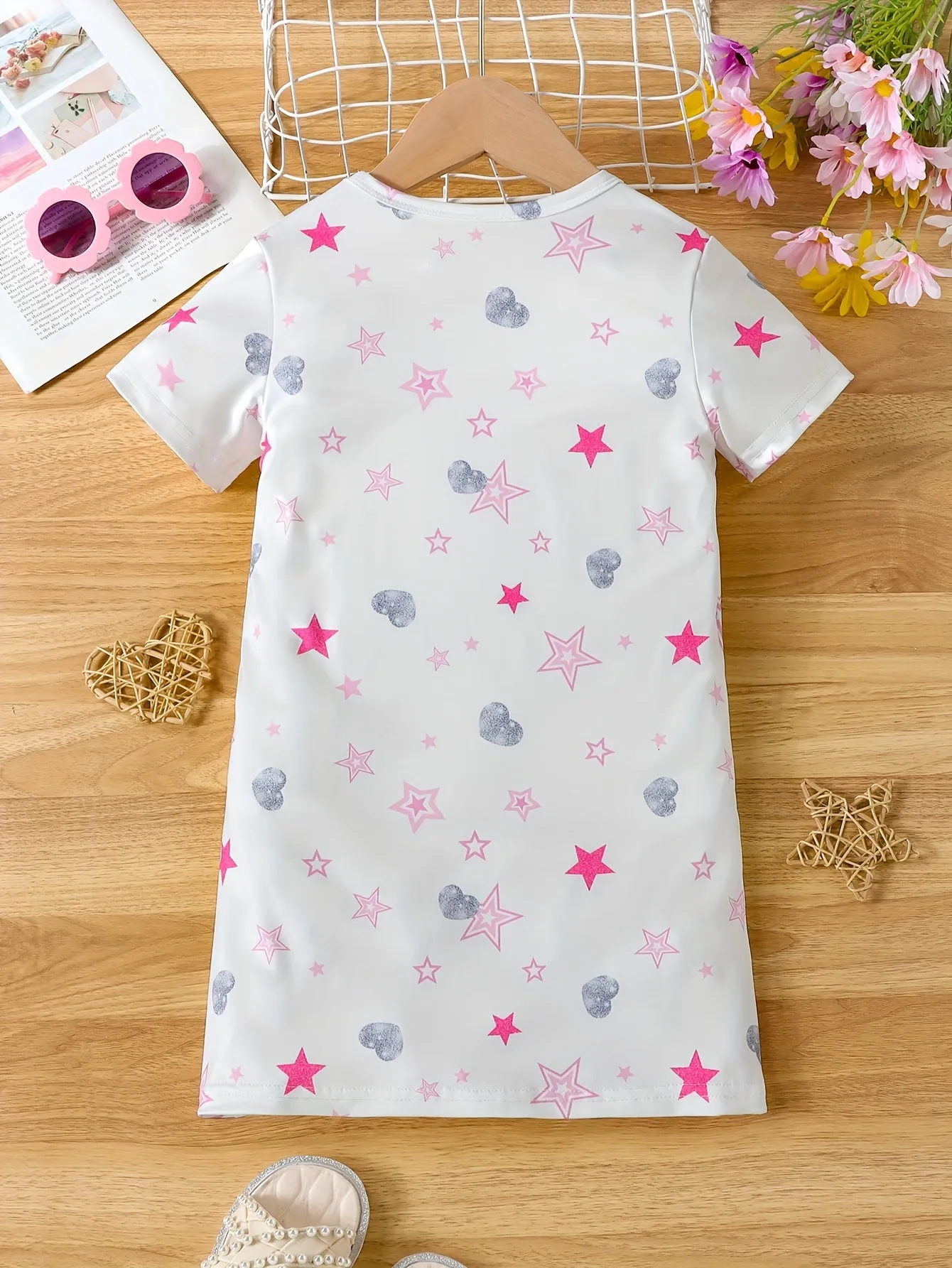 Summer-Ready Princess & Heart Graphic Dress for Girls | Casual Style, Comfort Fit & Easy Care