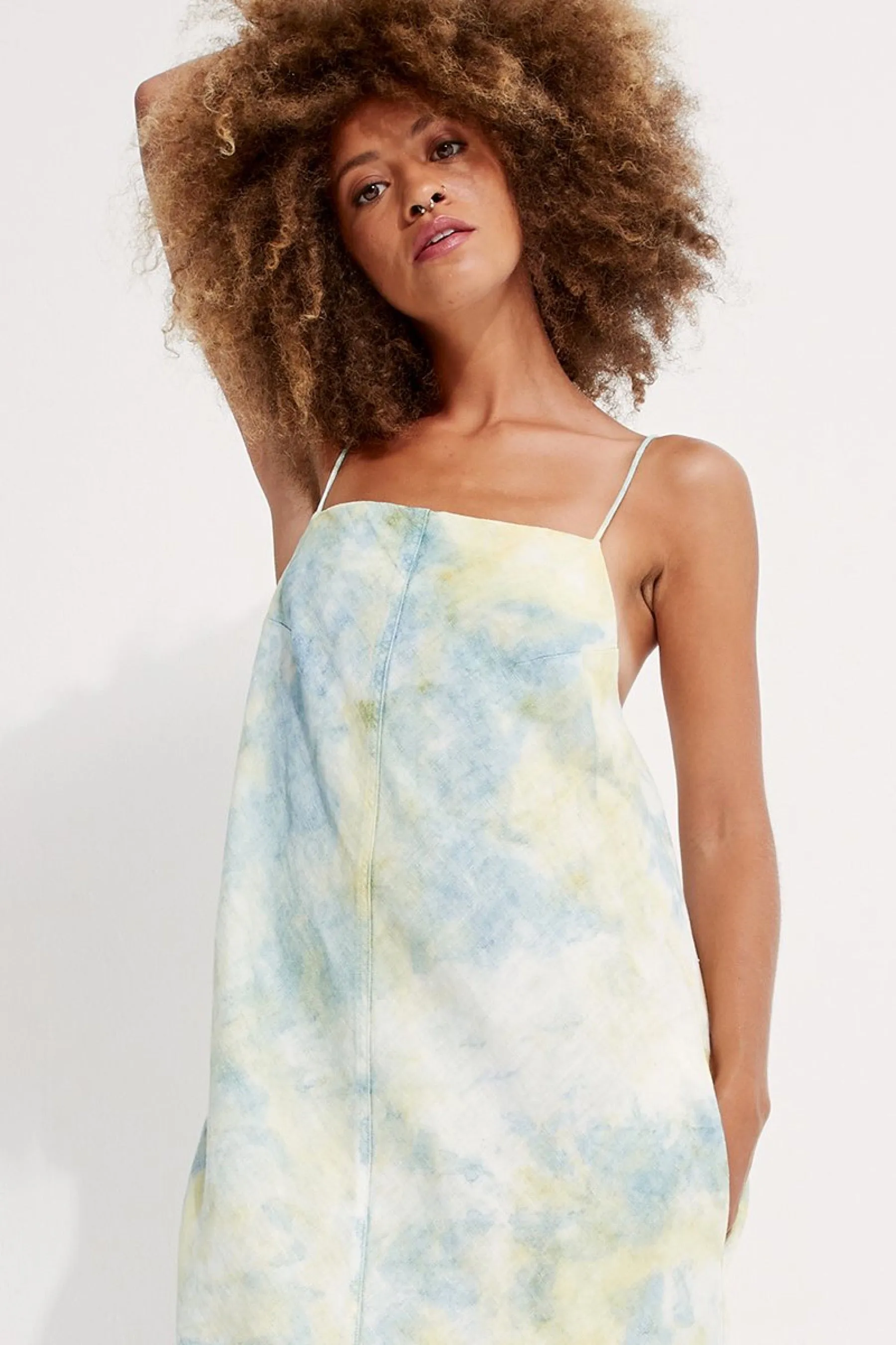 Tie Dye Linen Apron Dress