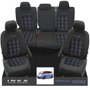 VW ID Buzz Life Style GTX Front & Rear Full Set Tailored Seat Covers, Second Skin Tartan With Special Series Embroidery MY22 onwards