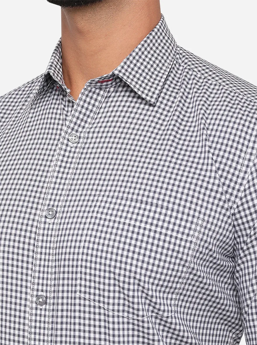 White & Black Checked Slim Fit Semi Casual Shirt | Greenfibre