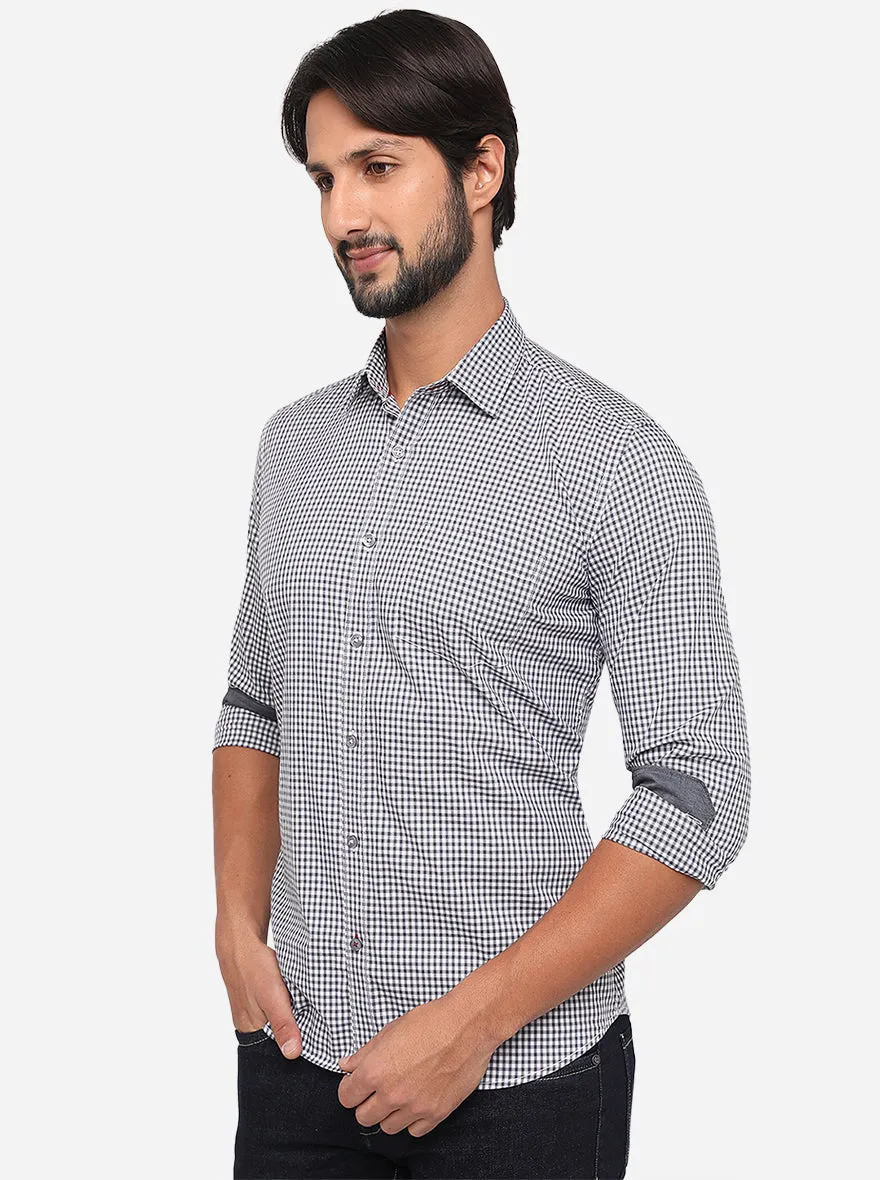 White & Black Checked Slim Fit Semi Casual Shirt | Greenfibre