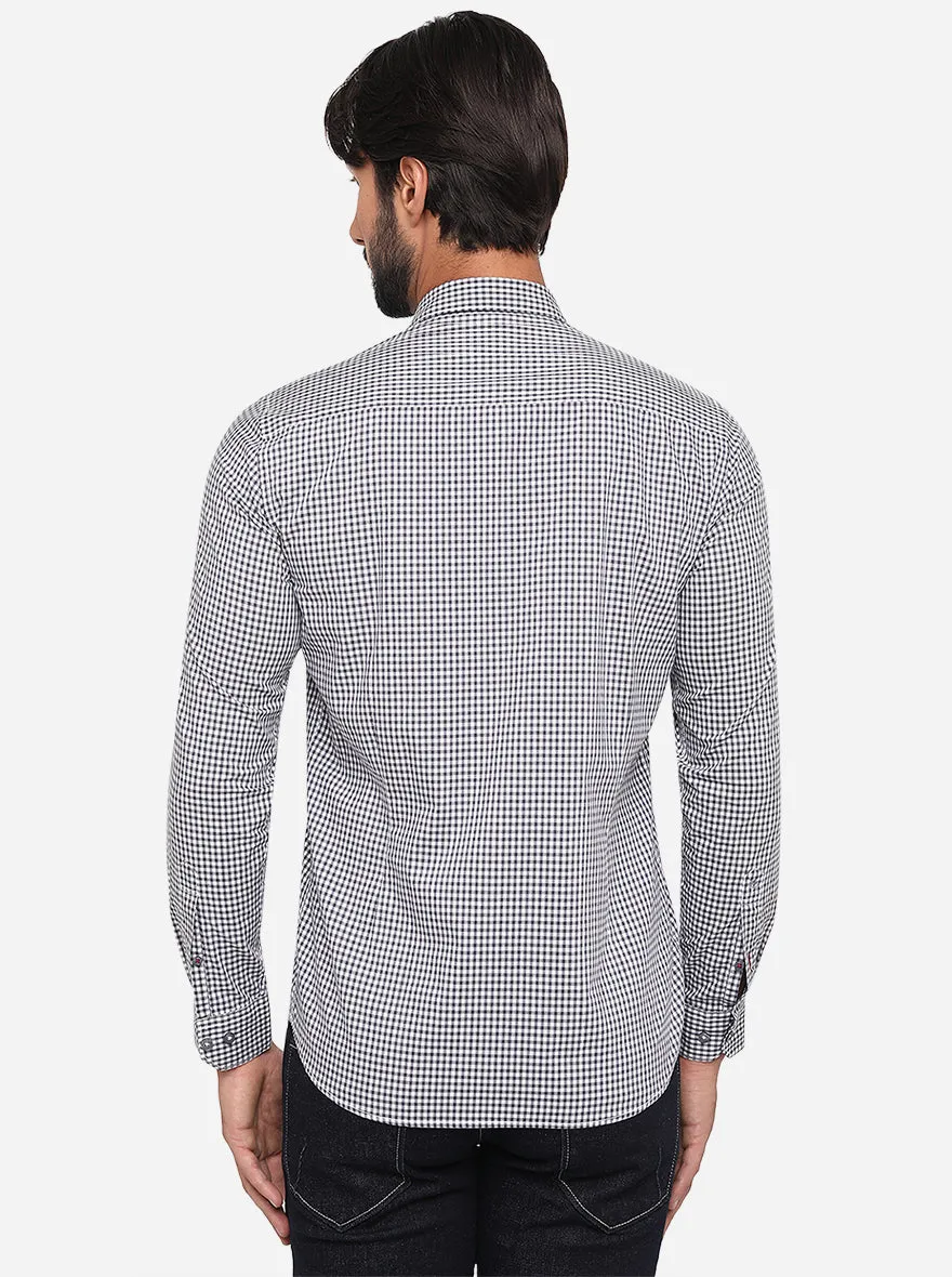 White & Black Checked Slim Fit Semi Casual Shirt | Greenfibre