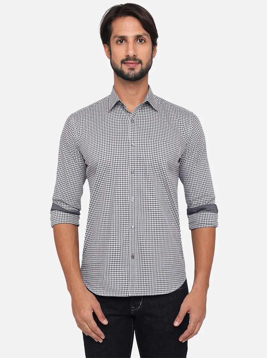 White & Black Checked Slim Fit Semi Casual Shirt | Greenfibre