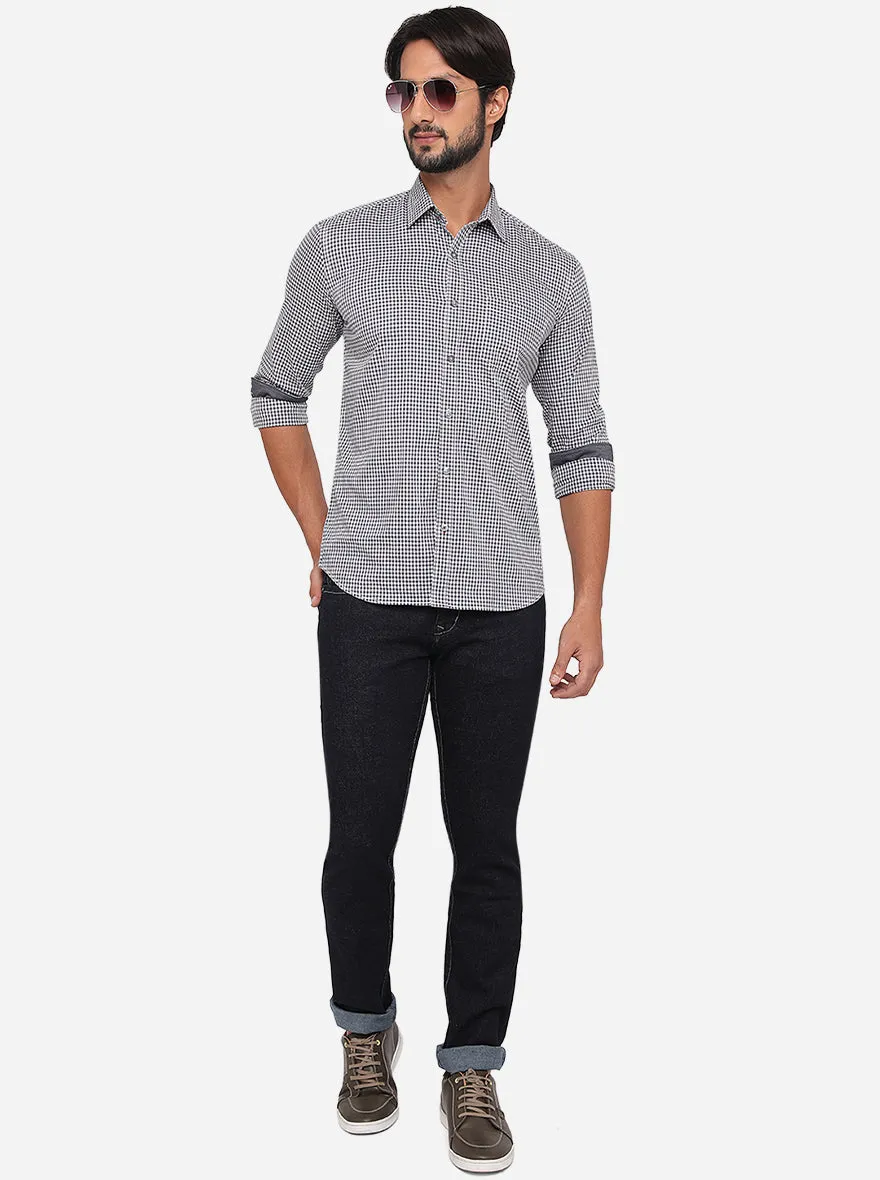 White & Black Checked Slim Fit Semi Casual Shirt | Greenfibre