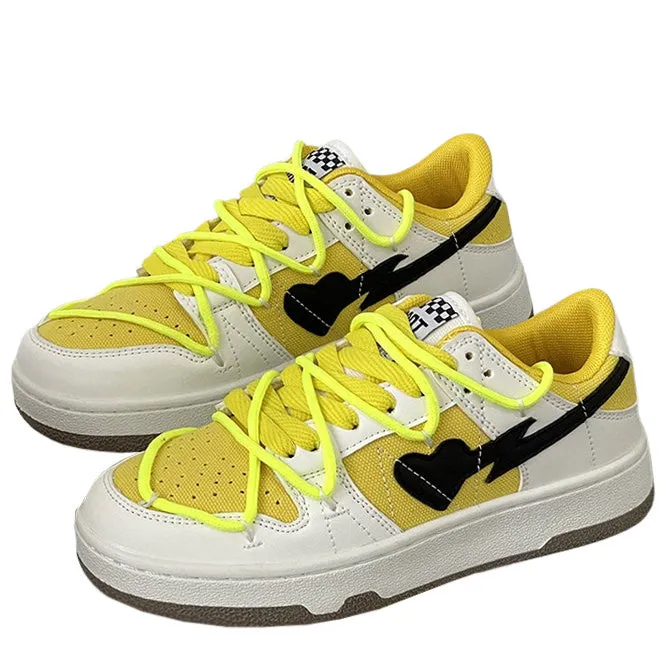 Yellow & Black Heart Aesthetic Sneakers